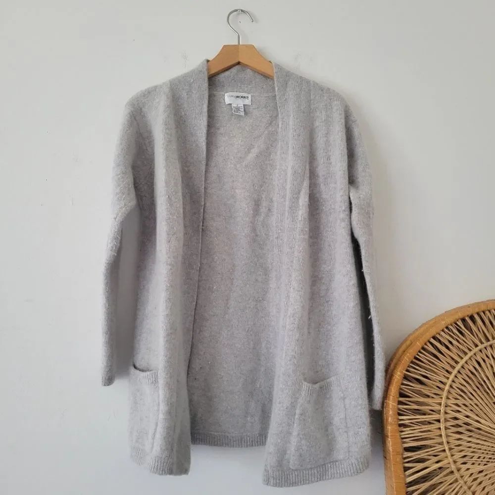 Yarnworks Lambswool/Angora Rabbit Open Front Cardigan Light Gray Heavyweight M